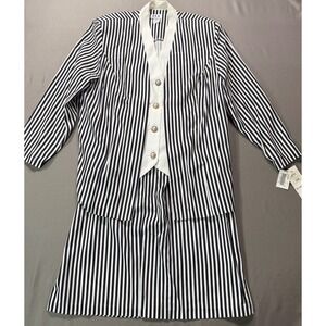 CUE Fashions Womens Striped 2 Piece Dress Suit Set Plus Size 22W Vintage‎ NWT